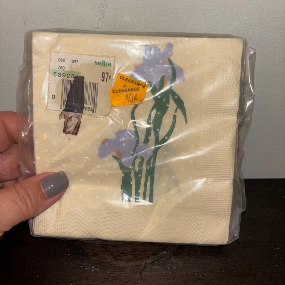 Vintage Beach Beverage Napkins | 20 Count | Cream Floral Iris | NWT